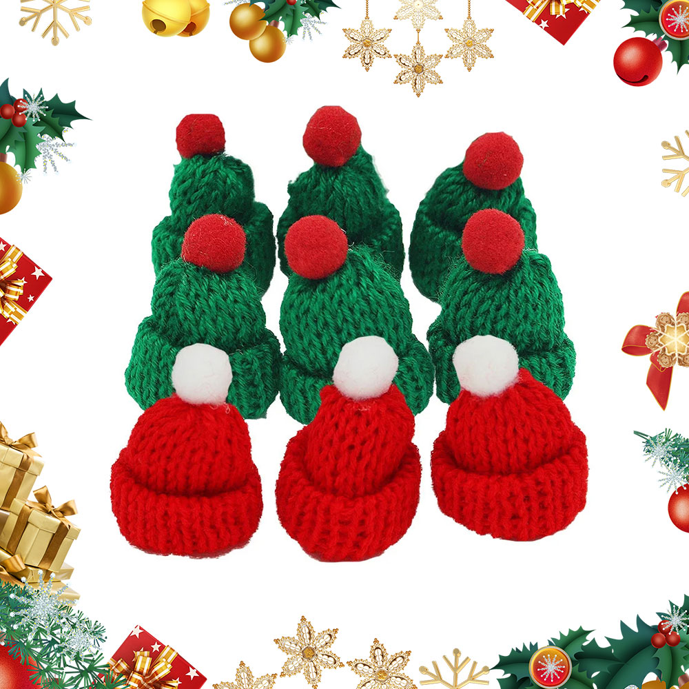 Santa Hat Plush - 10 ชิ้น 3.5x5 เซนติเมตรมินิคริสต์มาสถักหมวกเส้นด้ายหมวกตกแต่งคริสต์มาสวันหยุดทําด้วยมือ DIY จี้ตกแต่งบ้าน