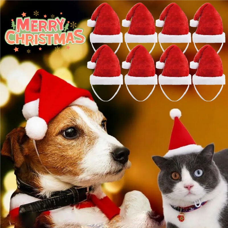 Santa Hat Plush - หมวกซานต้าสัตว์เลี้ยงสำหรับคริสต์มาส หมวกขนนุ่มสีแดงสำหรับสุนัขและแมว อุปกรณ์เสริมชุดแฟนซีสำหรับงานปาร์ตี้ ถ่ายรูปน่ารัก ตกแต่งงานเทศกาล