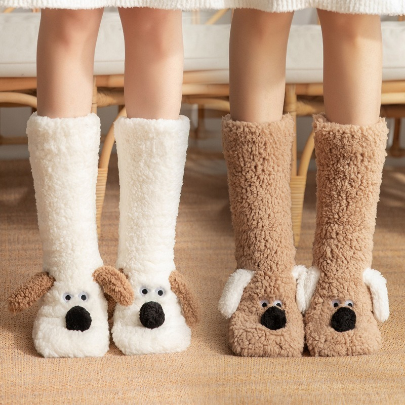 Christmas Stocking Hanging - 2024 ใหม่ถุงเท้าผู้หญิงฤดูใบไม้ร่วงและฤดูหนาวกํามะหยี่ปะการังขนแกะถุงเท้า Sleep Home รองเท้าแตะถุงเท้าหิมะคริสต์มาสของขวัญพรมถุงเท้า