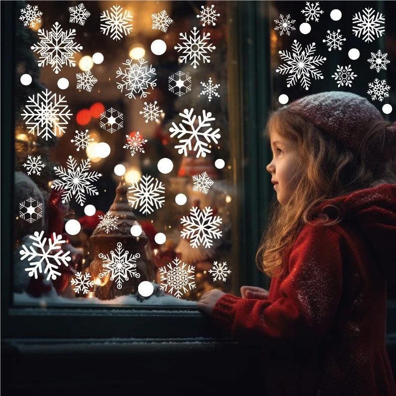 Snowflake Window Decal - สติ๊กเกอร์ติดกระจกหน้าต่างลายเกล็ดหิมะสำหรับตกแต่งคริสต์มาส ของตกแต่งหน้าต่างสำหรับงานปาร์ตี้คริสต์มาส
