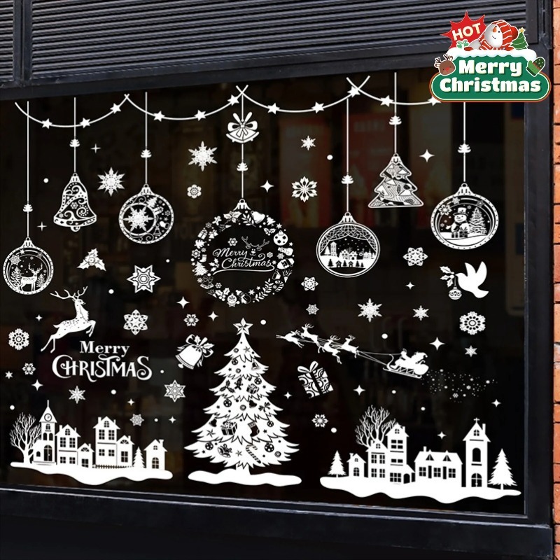 Snowflake Window Decal - สติกเกอร์ติดหน้าต่างลายระฆังคริสต์มาสและเกล็ดหิมะแบบใช้ซ้ำได้ 243 ชิ้น 9 แผ่น -
