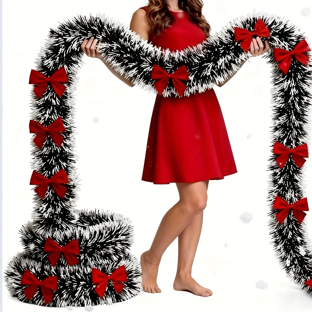 Tinsel Garland Decoration - พวงมาลัยคริสต์มาสประดิษฐ์ พวงมาลัยตกแต่งคริสต์มาสพร้อมโบว์ สำหรับทำพวงหรีด ตกแต่งต้นคริสต์มาส ของตกแต่งบ้าน โต๊ะอาหาร
