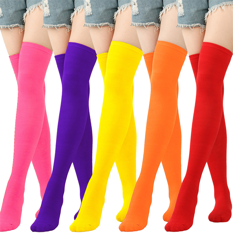 Christmas Stocking Hanging - ถุงเท้ายาวเหนือเข่าลายทางเฉียงสำหรับผู้หญิง ถุงน่องยาวสีพื้นสำหรับคริสต์มาสและฮาโลวีน ของขวัญสุดเก๋