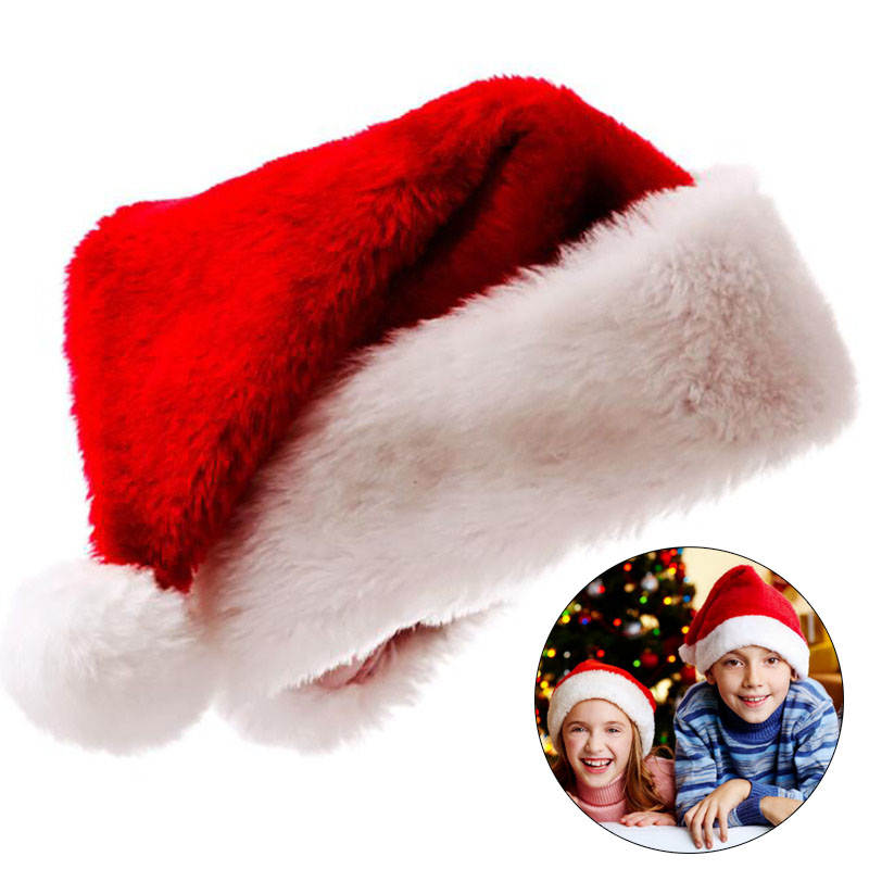 Santa Hat Plush - หมวกคริสต์มาสขนปุยสำหรับผู้ใหญ่และเด็ก หมวกซานตาคลอสสีแดงหนานุ่ม อุ่นสบาย สำหรับเทศกาลคริสต์มาสและปีใหม่ ตกแต่งงานปาร์ตี้