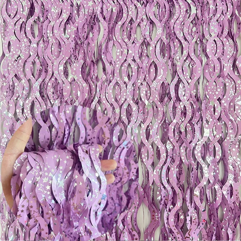 Tinsel Garland Decoration - ม่านดิ้น1X2M ดาวสีสันสดใสสำหรับตกแต่งธีมนางเงือกยูนิคอร์นตกแต่งวันเกิดผู้ใหญ่เด็กทารกหนึ่งปีพวงมาลัยงานปาร์ตี้