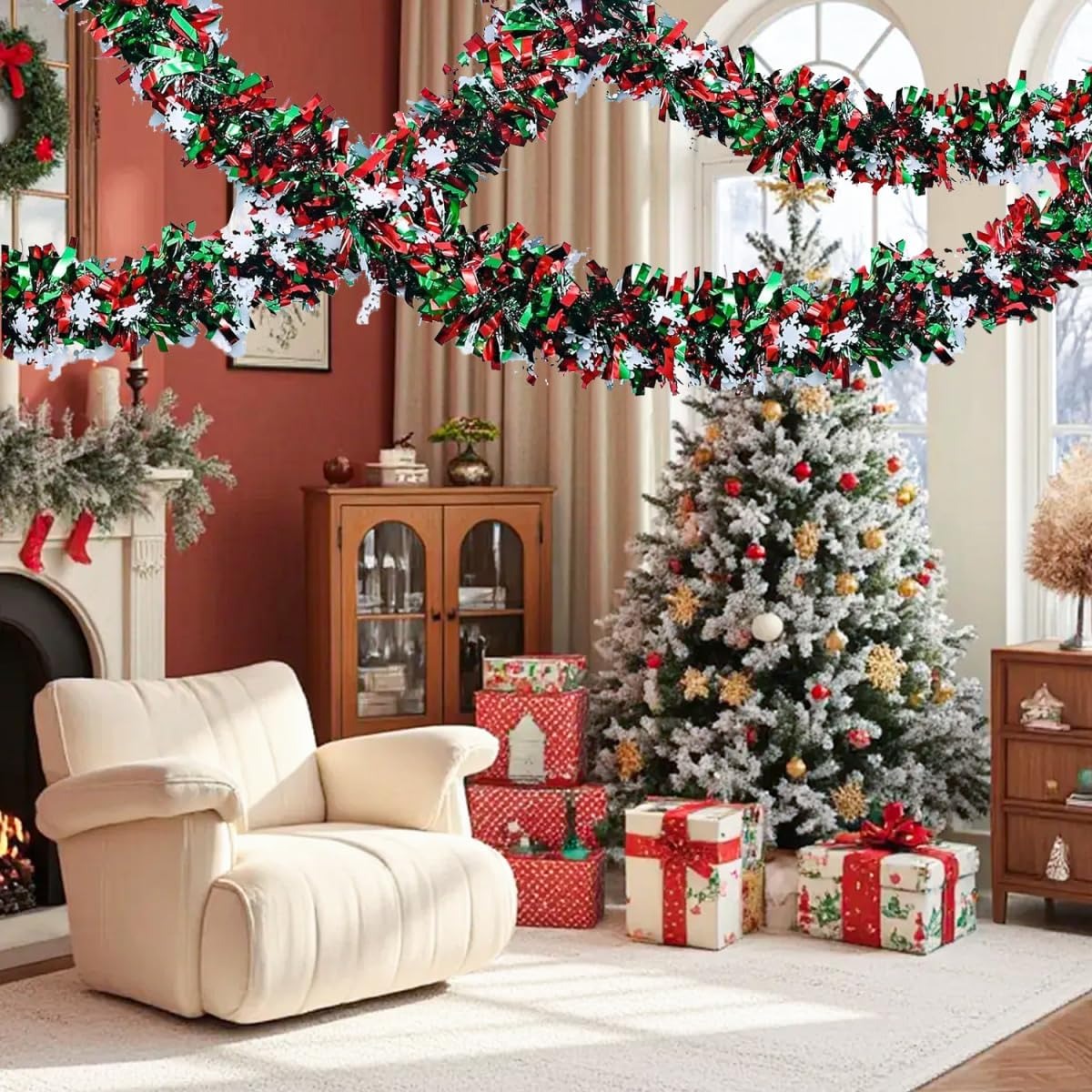 พวงมาลัยประดับคริสต์มาสสีเขียว - Tinsel Garland Decoration บทวิจารณ์และราคา